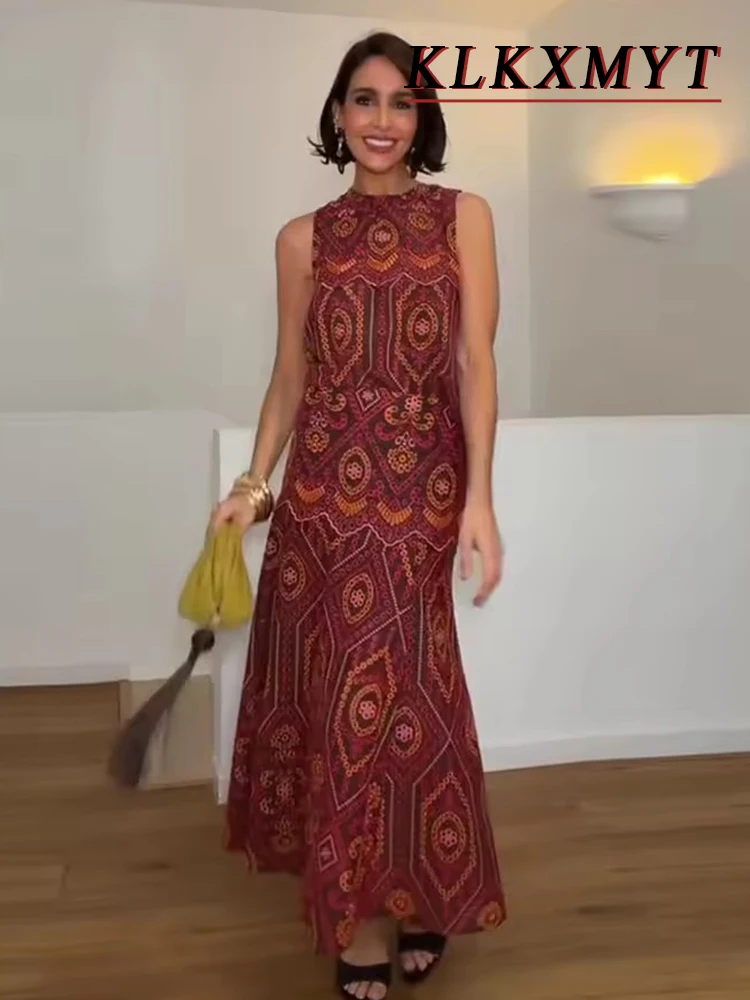 

Woman Sexy Fashion Printed Embroidery Hollow Out Sleeveless Short Tops+Long Skirt Women Casual Spring Summer 2 Piece Set