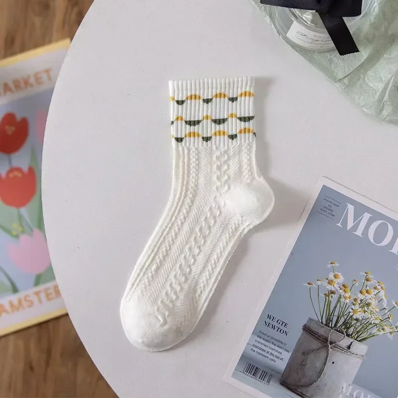 5 Paris Women's Floral Cotton Socks Set Breathable Japanese Style Spring Summer Cute Student Short Socks for Girls Female