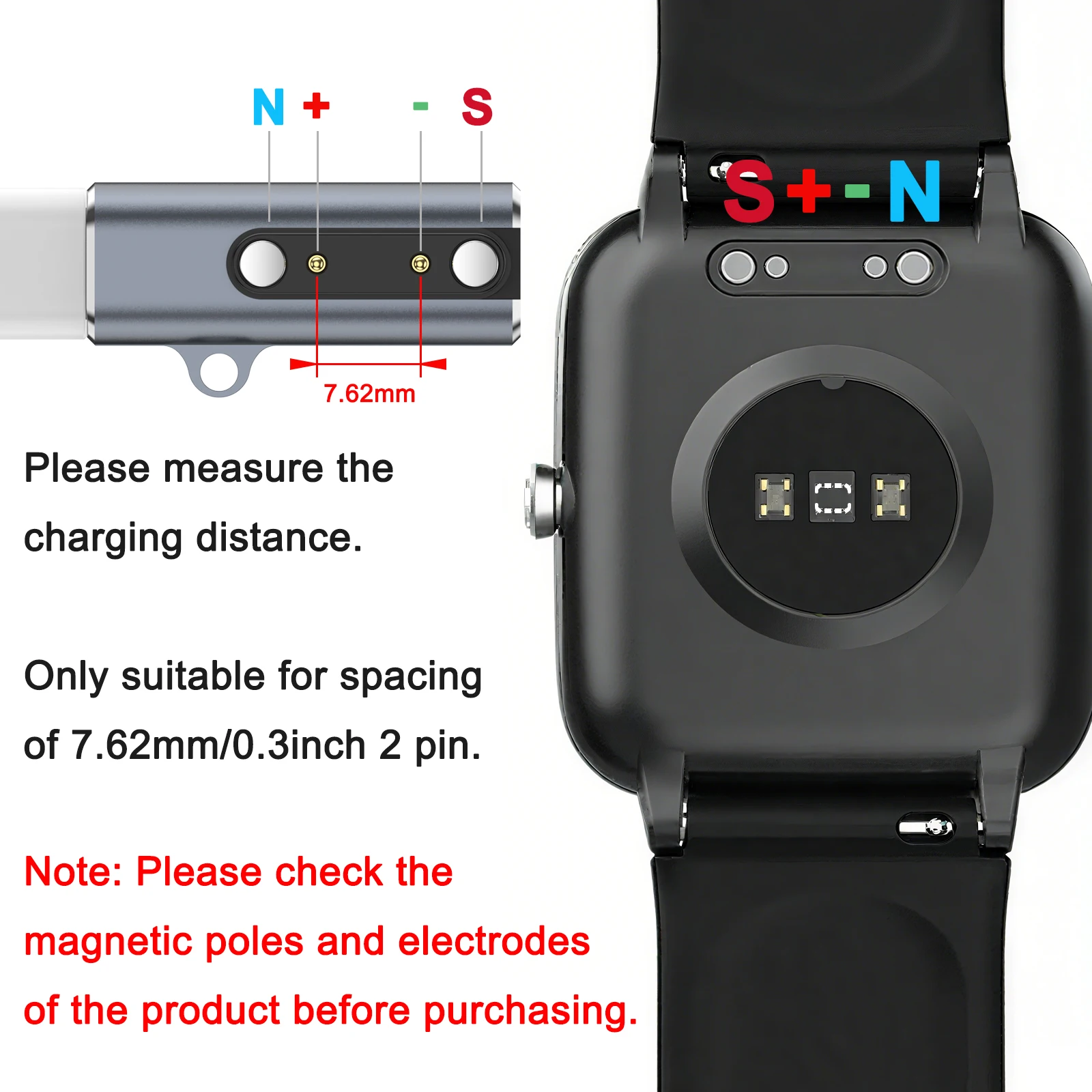 Type C to Watch Charger Magnetic Charging Adapter Connector for Pitch 7.62mm 2Pin/4Pin Smart Watch/Bone Conduction Headphone view 3