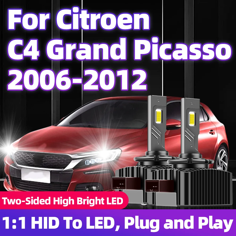 For Citroen C4 Grand Picasso 2006-2011 2012 LED Headlights 1:1 Car Lamps HID to LED D1S 30000LM Auto Bulbs Two-sided CSP 6000K