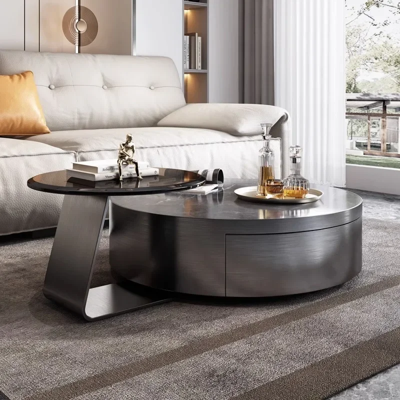 

Aesthetic Clear Coffee Table Modern Black Round Marble Round Nordic Side Table Design Floor Hotel Mesa Furniture For Home