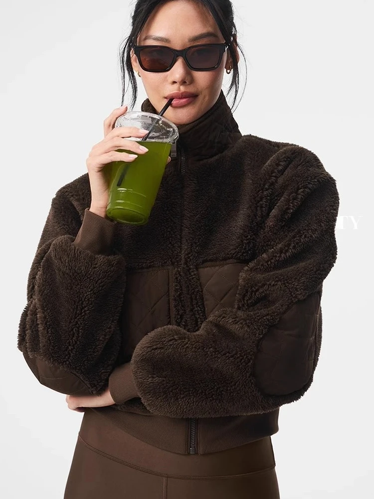 

Winter Women's Jacket Zipper Stand Collar Thicken Warm Lamb's Wool Short Coat Women Fashion High Street White Jackets for Women