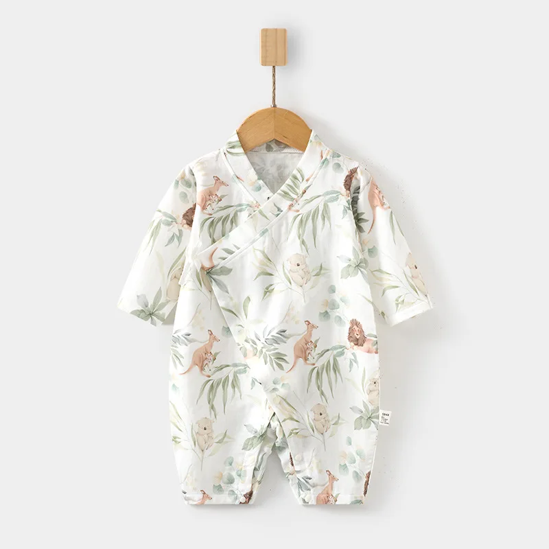 Baby Gauze Jumpsuit Baby Summer Romper Long Sleeve Bamboo Fiber Romper Children Summer Air Conditioning Room Clothes Newborn