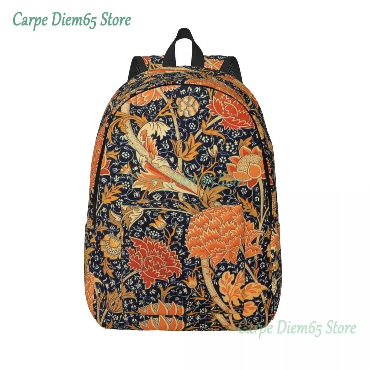 

William Morris Orange Cray Floral Art Canvas Backpack for Women Waterproof College School Textile Pattern Bag Printing Bookbags