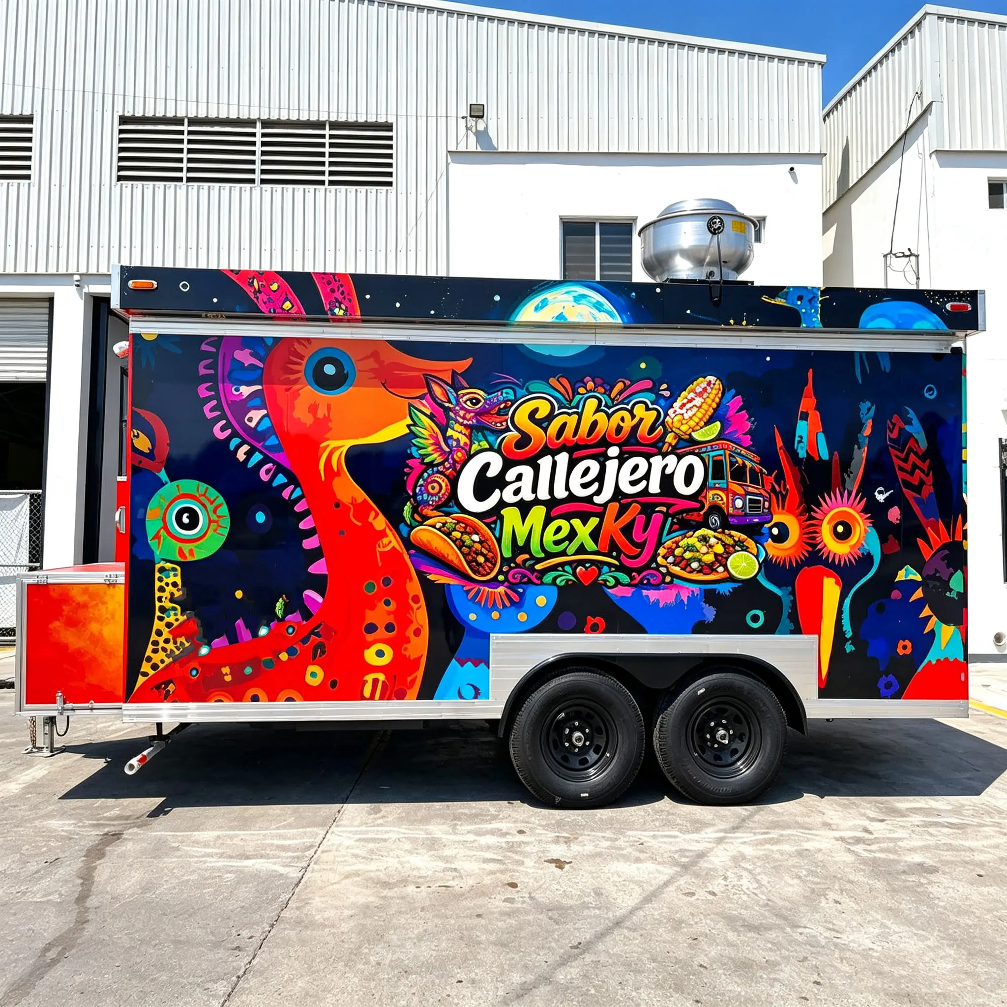 Custom Wrap Food Trailer With Awning Full Equipped Mobile Food Concession Trailer for Taco Rice Bowl Burrito Latin Street Food