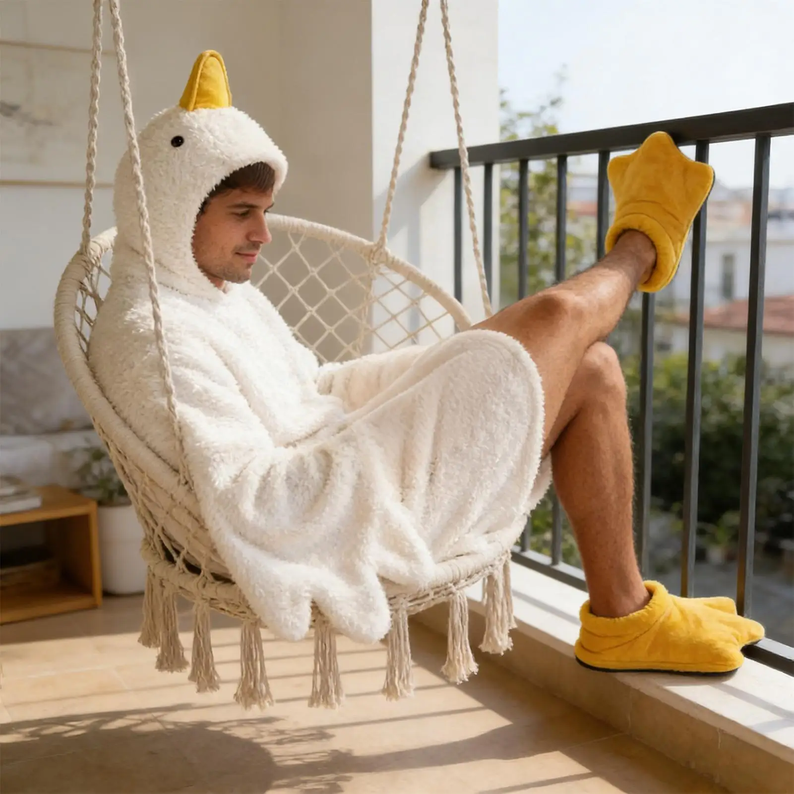Cartoon Big Goose Robe Nightgown Large Wearable Goose Down Blanket Hooded Onesie Suitable for Adults and Children Shoes Included image 2
