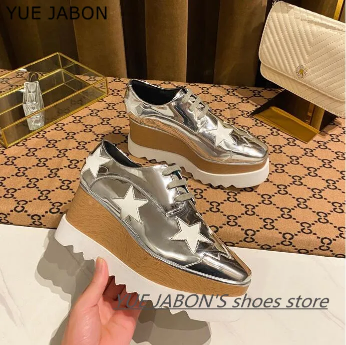 

Outdoor Walking Shoes 2025 Stars Desgin Comfortable Lace Up Casual Shoes Breathable Wedge Heel Women's Stars Platform Shoes