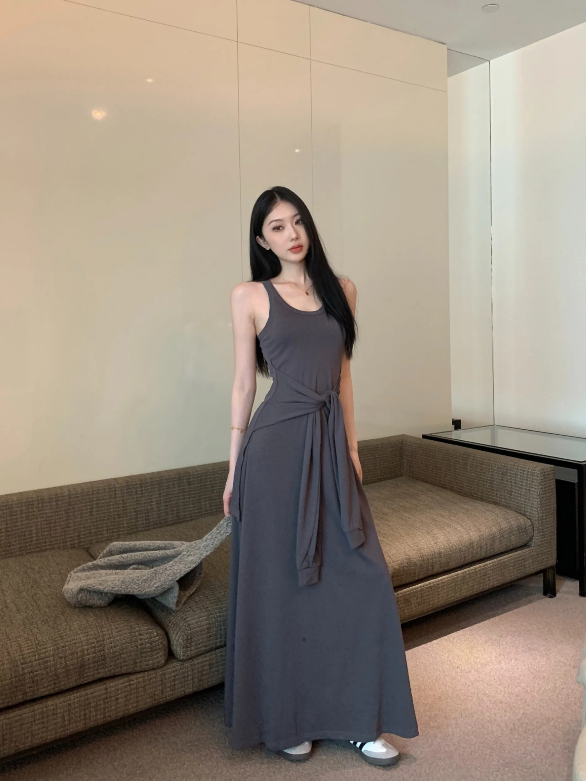 Fake Two-piece Strapless Sleeveless Vest Dress For Women 2024 Summer Design Niche Casual Long A-line Dress