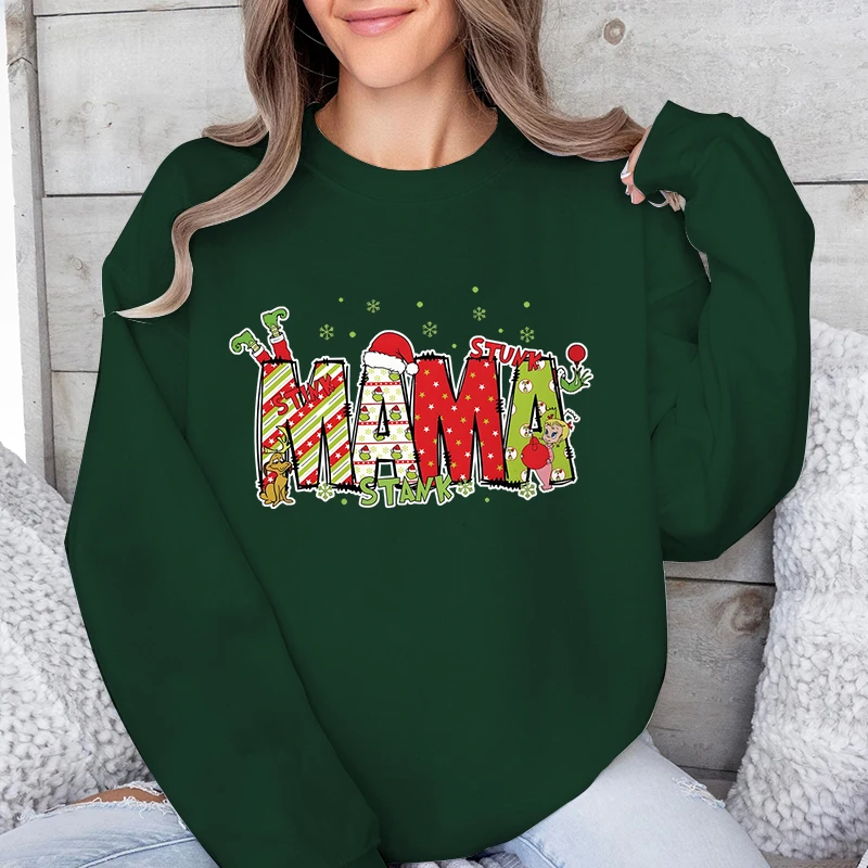 Retro Santa Christmas Mama Sweatshirt Merry Christmas Gift for New Mom Cute Pregnancy Gift Trendy Mama Cartoon Sweatshirt Hoodie