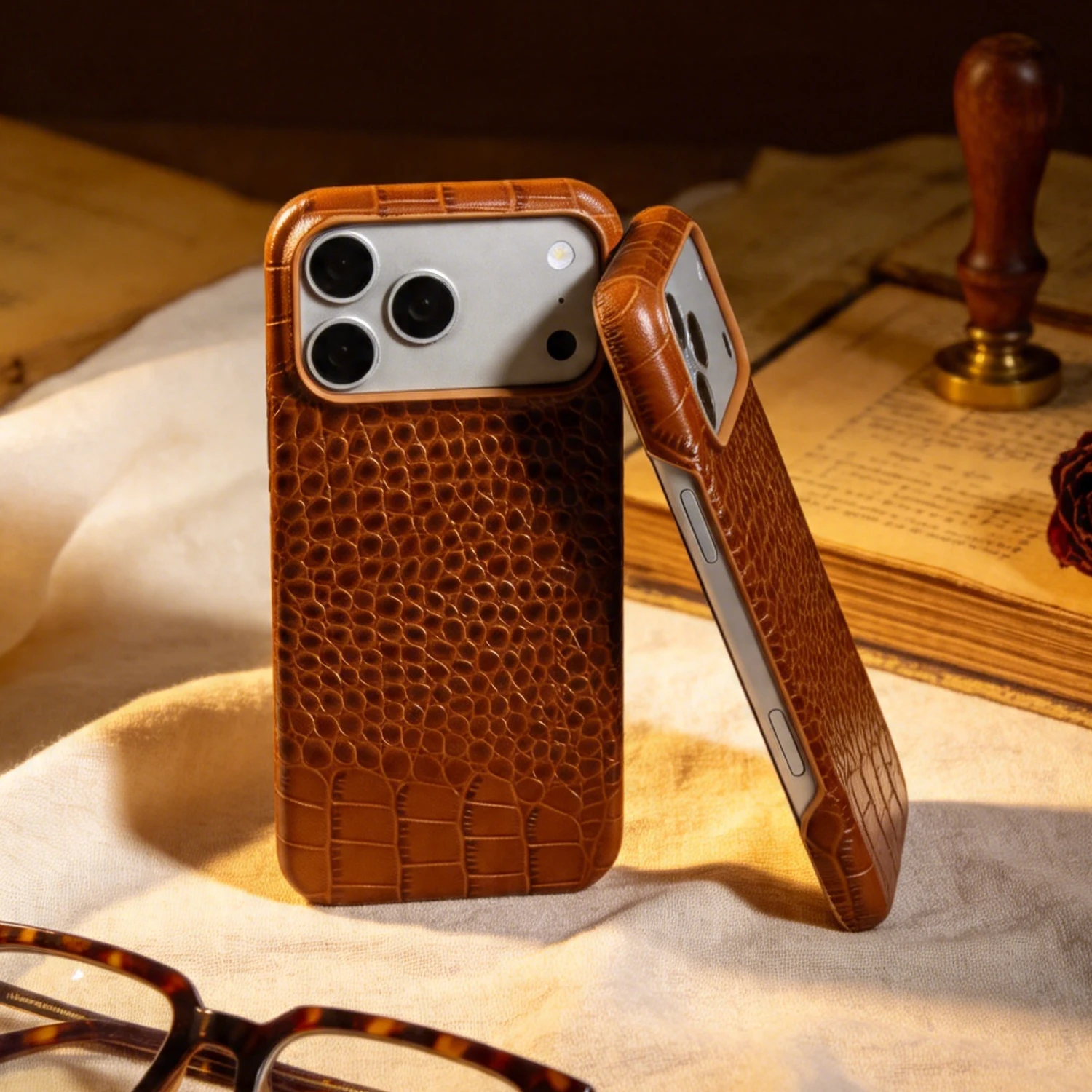 Genuine Leather Magnetic Wireless Case Crocodile Pattern For iPhone 17 Pro max Air 16 15 14 13 12 11 charging Protective Cover - view 2