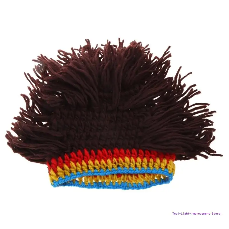 C63E Knittings Hat with Dreadlocks Winter Hat Beanied Funny Man Rastas Wigs Beard Hat