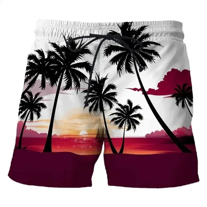 Sunset Beach Shorts 3D Printed Coconut Tree Pattern Swim Trunks For Summer Men Women Casual Oversized Loose Short Pants