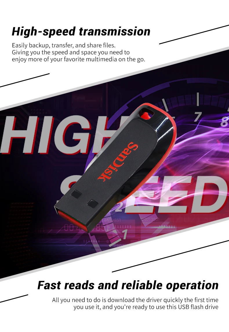 SanDisk Cruzer Blade CZ50 USB 2.0 Flash Drive 16GB 32GB 64GB 128GB Compact Reliable Memory Stick Thumb Drive