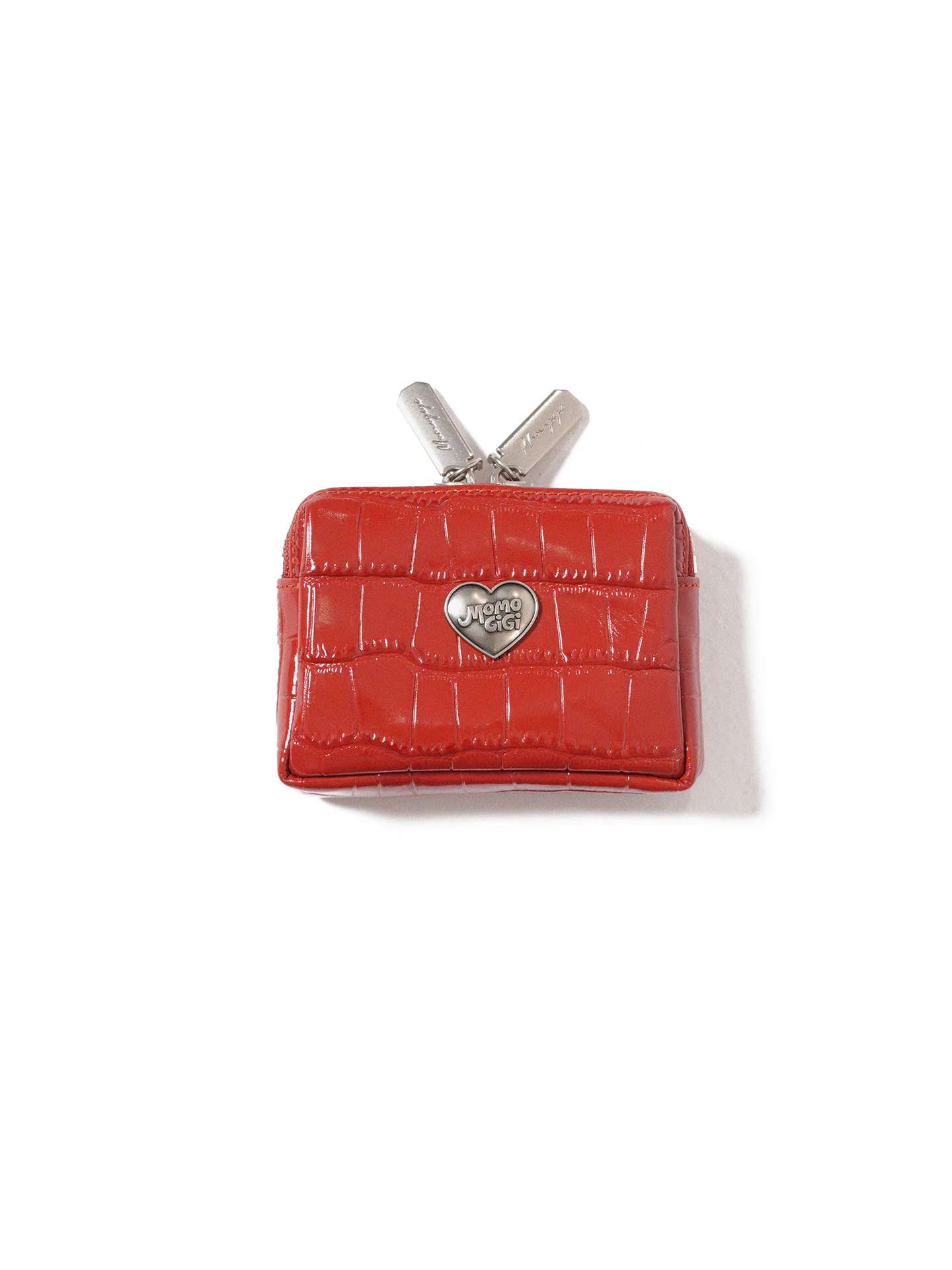 Momogigi Large Capacity Crocodile Pattern Top Layer Cowhide Leather Wallet Envelope Card Holder Vintage Tomato Sauce Design