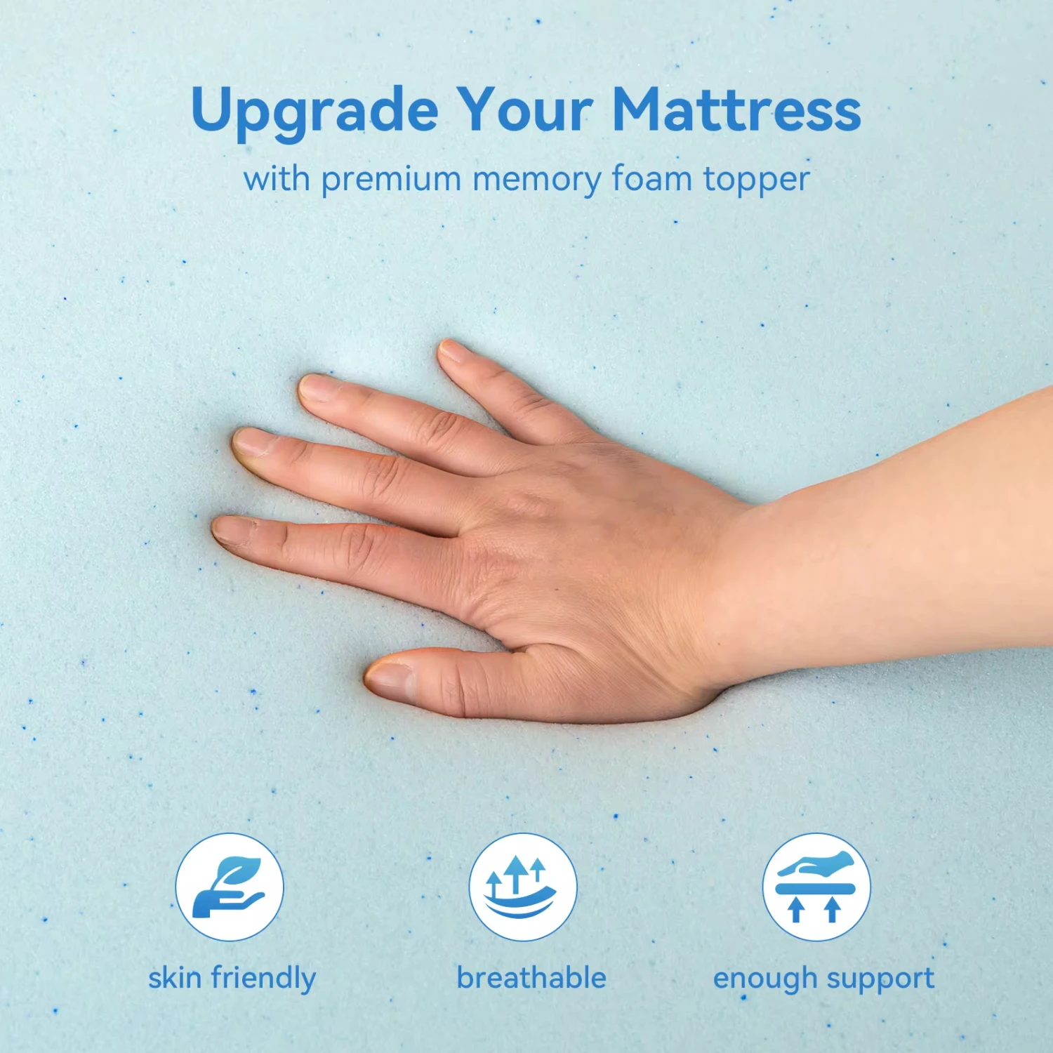 Hcore 1  Gel Memory Foam Mattress Topper, Blue Mattress Pad, Soft Breathable Cooling Bedding  Bedroom, Guest Room, CertiPU