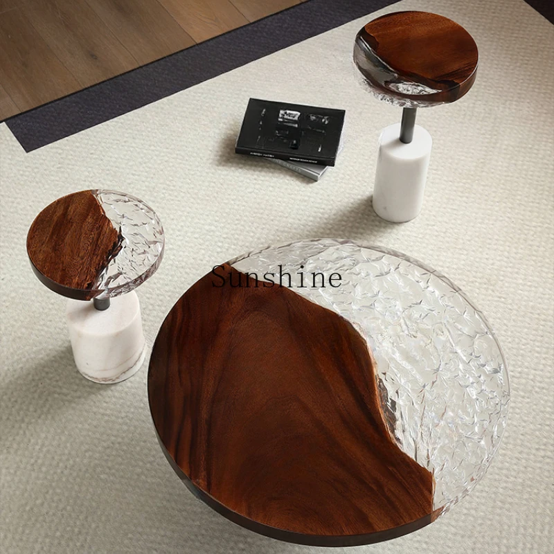 

High-end solid wood round coffee table Italian minimalist living room high-end marble round coffee table