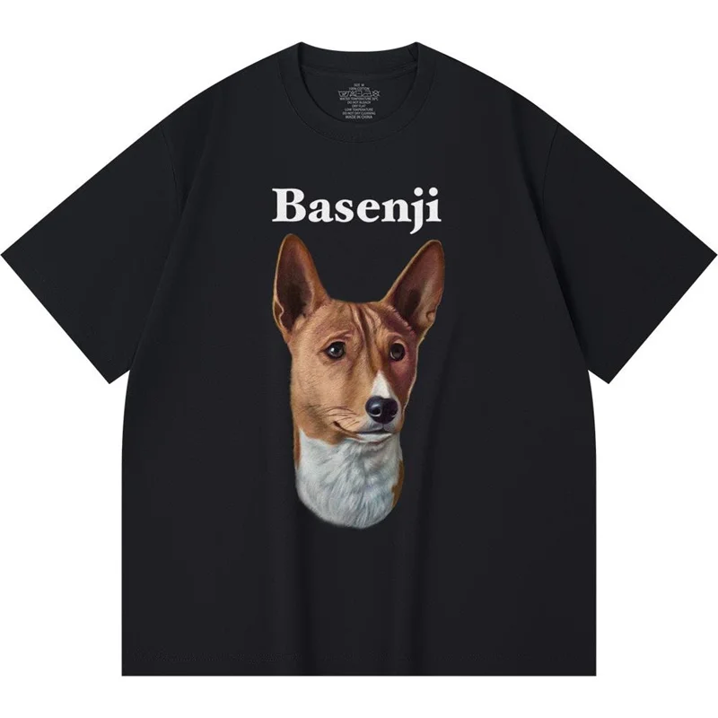 3D Print Basenji Dog T-shirt Unisex Casual Solid Short Sleeve Round Neck T Shirts Loose Breathable Street Vintage Men Tee Top