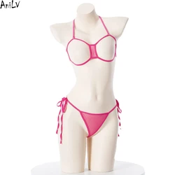 AniLV Pink Hollow Bikini Swimsuit Women  Three Point Underwear Set Swimwear Costume Cosplay