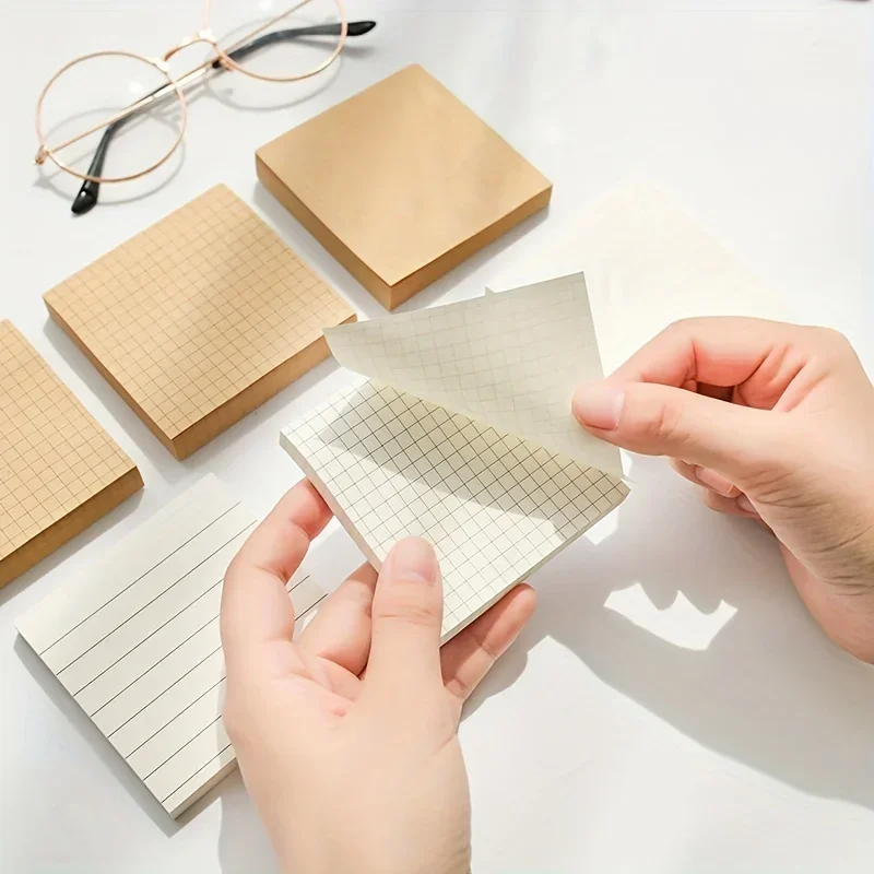 High Quality 80 Sheets Grid Sticky Notes Kraft Paper White Square Memo Pad Minimalist Self-Adhesive Note Paper for Office School Journaling