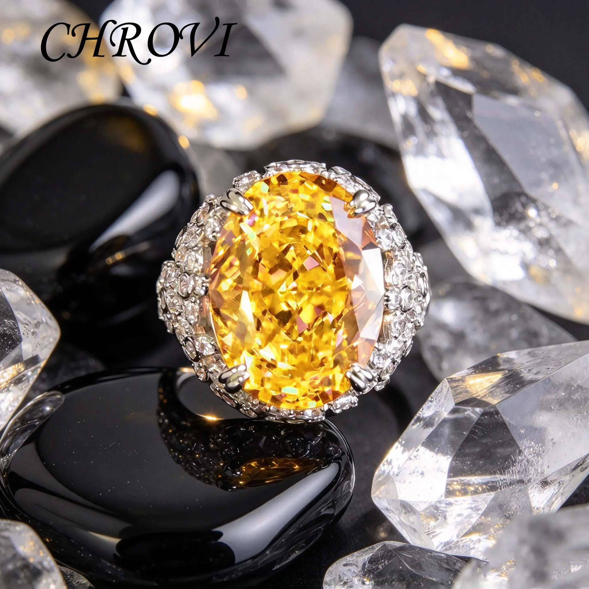 925 silver new model ring - luxurious wedding ring with micro-set diamonds and yellow diamonds, open design
