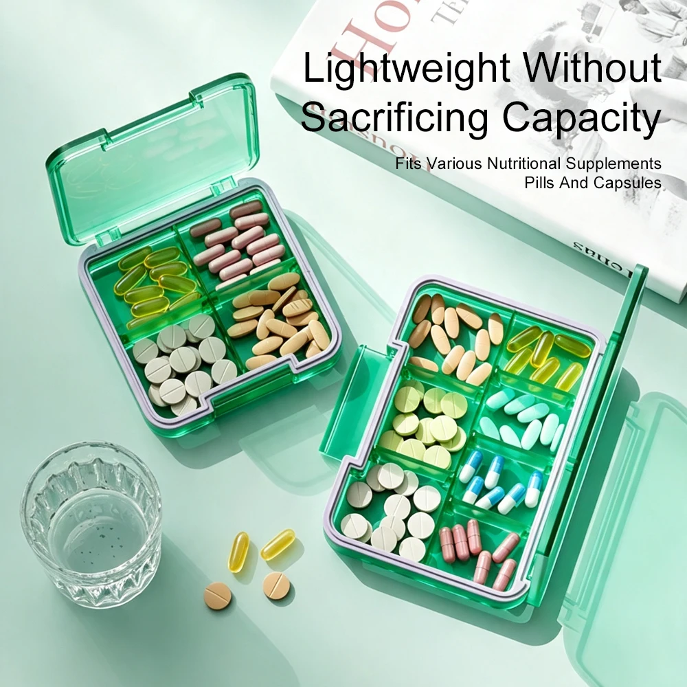 Pill Storage Box Travel Pill Organizer Double Locks Removable Compartment for Storing Vitamins Pills Medicine A Week Pills Box