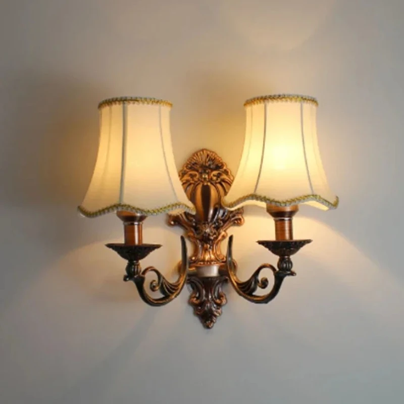 Retro Fabric Wall Lamp European Retro Candlestick Design Single Head Bedroom Bedside Decoration LED Lighting Fixtures