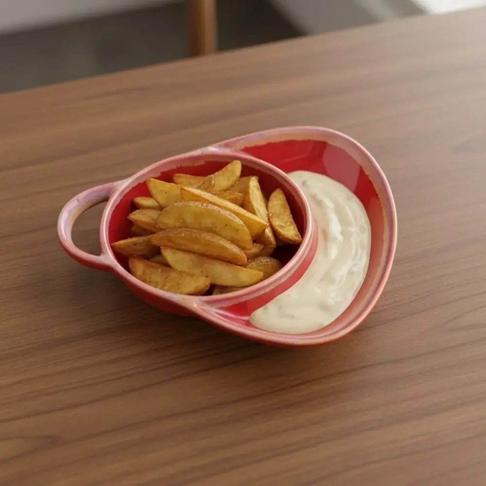 Ceramic Vintage Separated Fruit Salad Plate with Handle Heat-resistant Snack Plate Kiln-change Glaze French Fry Plate