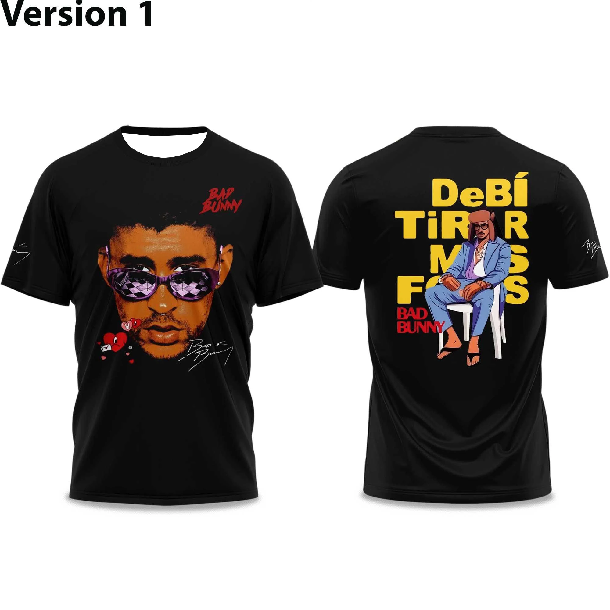 Bad Rabbit DeB Í TiRAR M Á S FooS_ Art Printed T-shirt Breathable Casual Street Wear Short Sleeve Latin Music Fan T-shirt