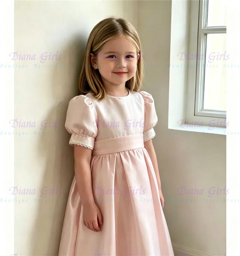 Hochwertiges, Liebliches, Elegantes Blumenmädchenkleid in Rosa Satin, Flauschig für Kinder, Hochzeit, Geburtstag, Abendveranstaltungen, Ballkleider, Anpassbar