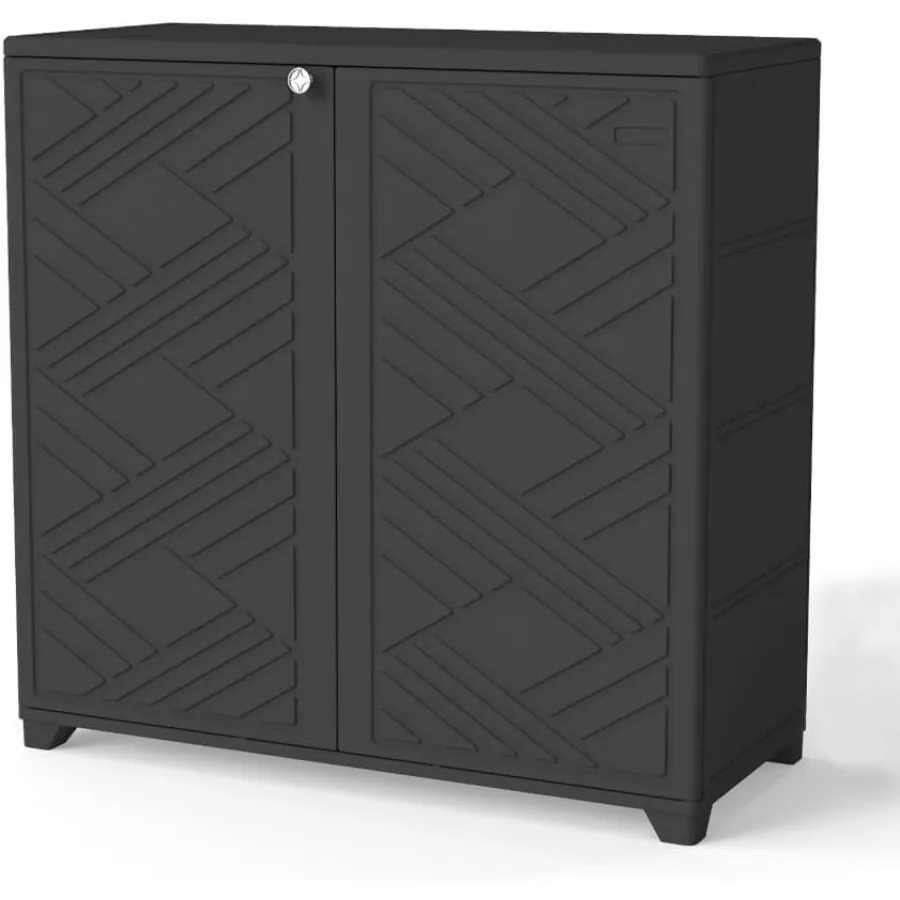 Diamond-Shaped Outdoor Cabinet, Black, 34x15x34in Modern Space-Saving Shed for Urban Balcony Apartment Entrances
