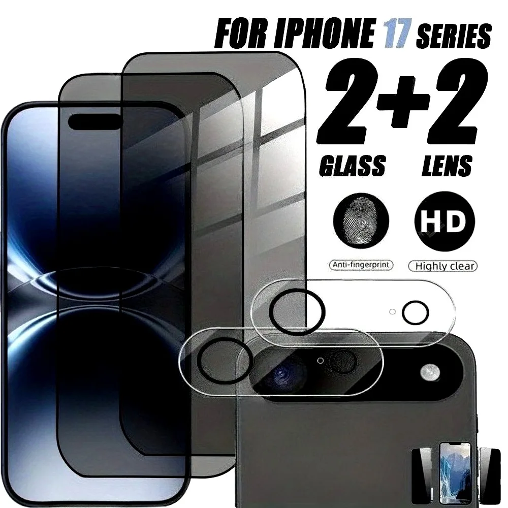 

4-in-1 Privacy Full Screen Protector for iPhone 17 14 15 16 Pro Max 17 Air Camera Lens Film for iPhone 13 12 11 Pro 16e 15 Plus