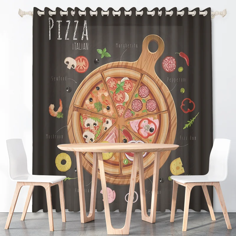 3D Pizza Custom Curtains Onion Hamburg Decoratio European Style Fashionable Patterned Kitchen Restaurant Living Room  Curtains