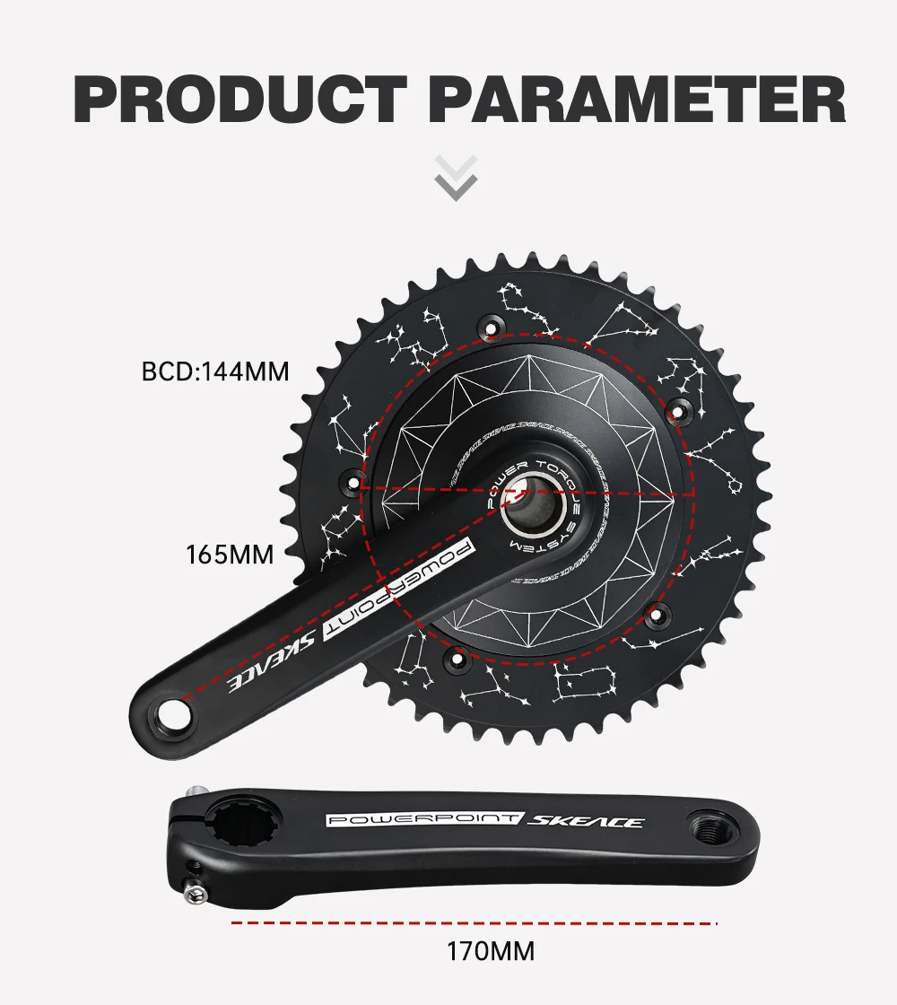 SKEACE Hollowtech Kurbelgarnitur 49T/50T Carbon-Kettenblatt 165mm 144BCD Aluminiumlegierung Fixed-Gear-Fahrradkurbel für Rennrad mit BB – Detail 2
