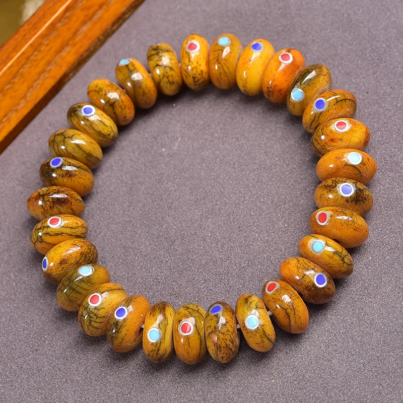 Duobao حلقة واحدة مطعمة اللوحي الخرز العظام سوار الرجال والنساء