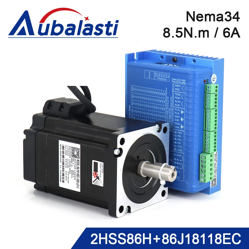 JMC 2Phase Nema34 8.5N.m Hybrid Closed Loop Stepper Servo Motor Driver Kits 2000rpm 6A Shaft Dia.14mm 2HSS86H+86J18118EC for CNC