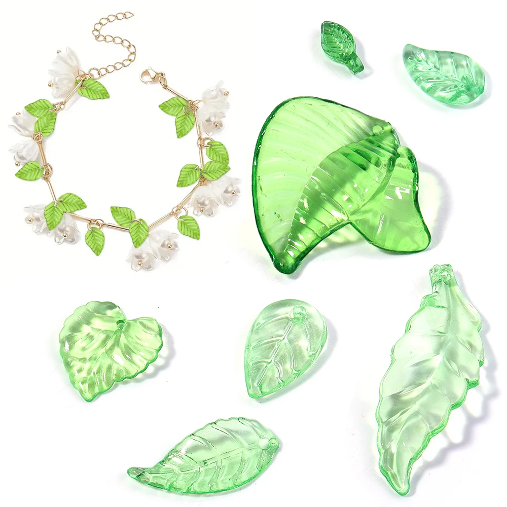 20/100pcs/lot Acrylic Leaf Beads Transparent Leaf Charms With Hole Loose Beads For Earrings Bracelet DIY Jewelry Making Supplies - view 3