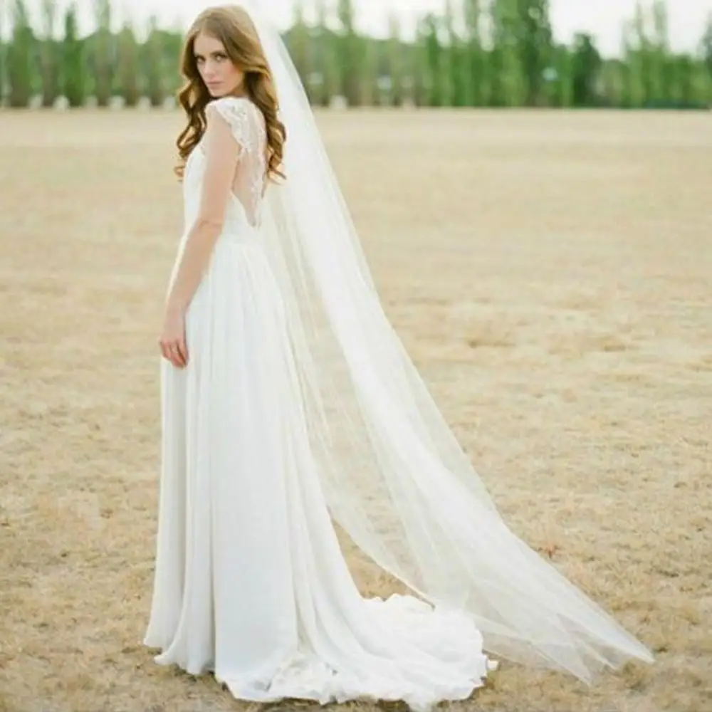 Voile de mariée Long en Tulle, une couche avec peigne, blanc ivoire, accessoires de mariage