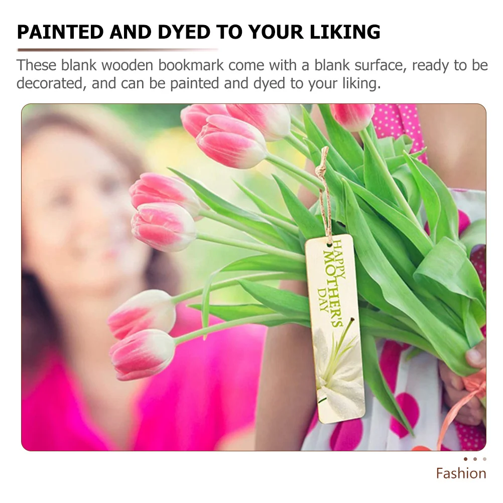 20Pcs Unpainted Wooden Rectangle Bookmarks with Hanging Rope Blank Surface for Craft Projects Blank Bookmarks to Decorate