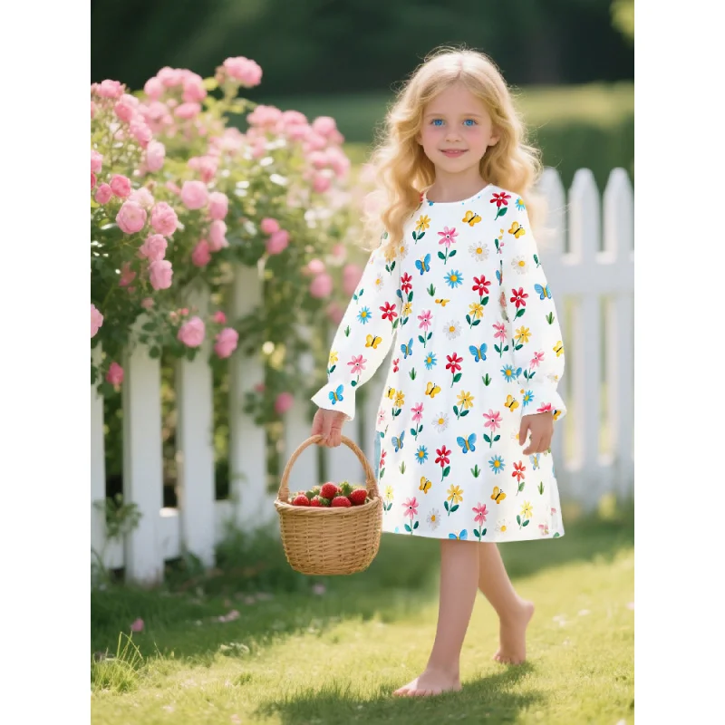 2025 Girls' Floral Butterfly - Element Printed Dress, Innocent Sweet Fairy - Tale Princess Dress