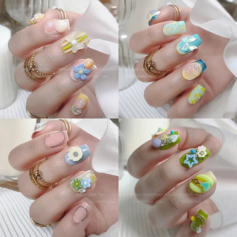 10/25/50Pcs Mixed Nail Decorations Cute Bowknot Nails Accessories DIY Smiling Flowers Heart Nails Drill