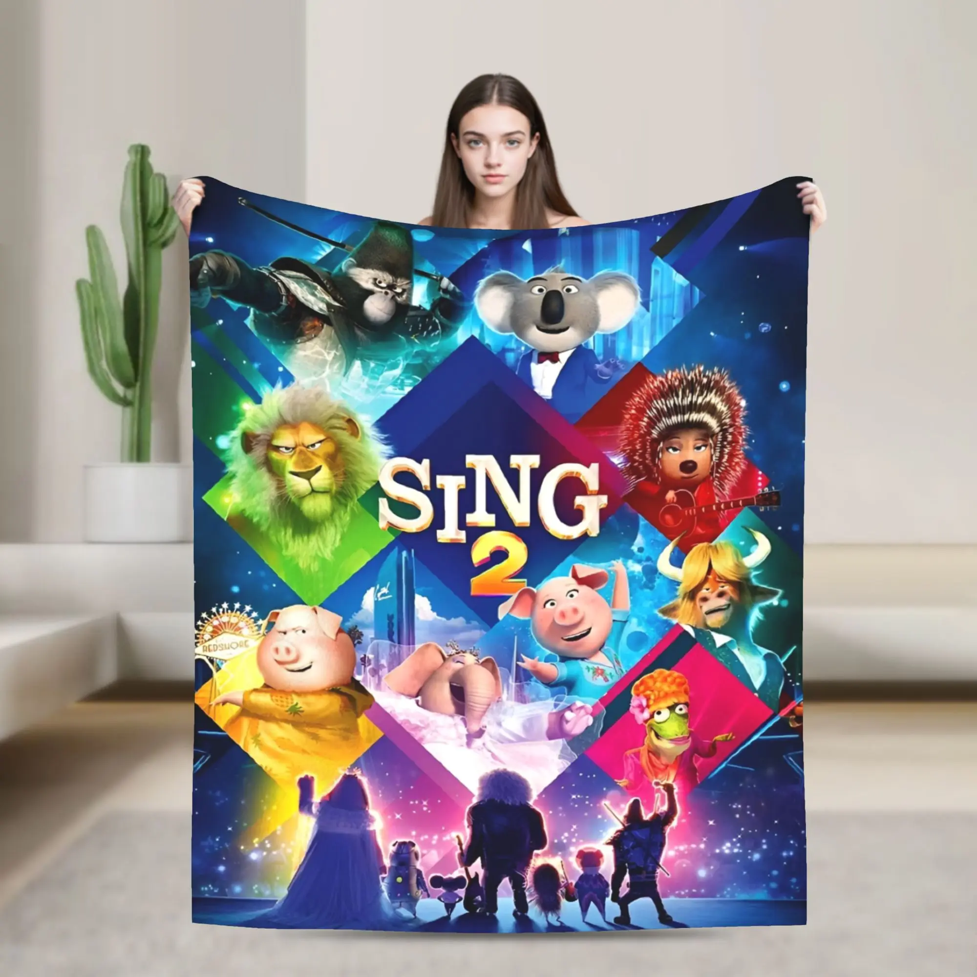 Sing 2 Movie All Characters  Super Warm Blanket  Picnic Plush Throw Blanket Fluffy Bedroom Flannel Bedspread Sofa Bed Cover