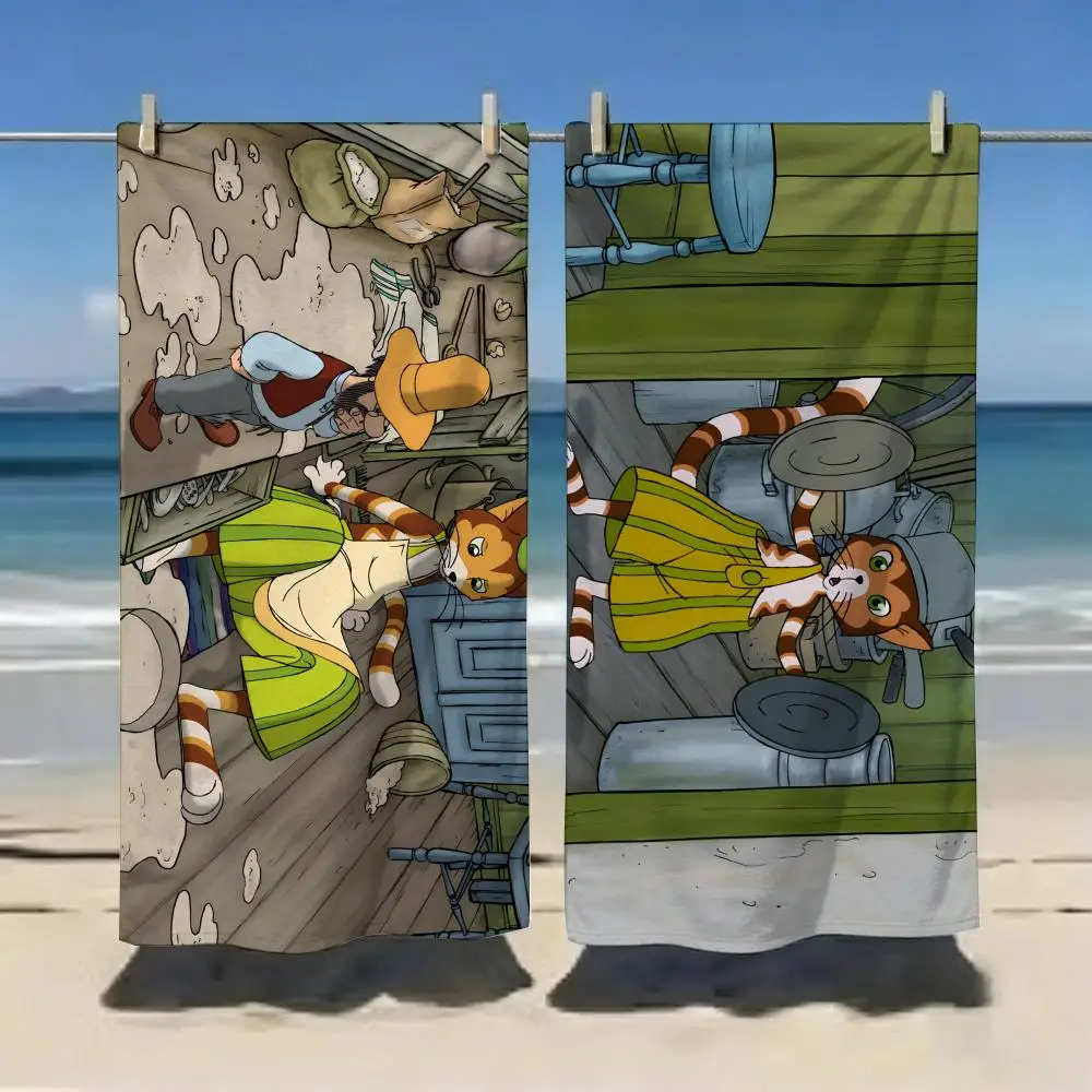 Cartoon P-Pettson and Findus Towel Microfiber soft Beach Towel for Travel Fitness Sauna Bathing Camping