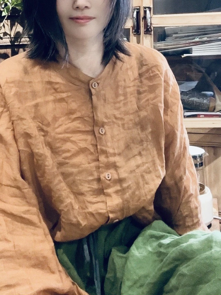 

Retro Design Cotton Linen Spring Summer Women's Open Cardigan irt Sun Protection Versatile Artistic Sli Chinese Sle Top