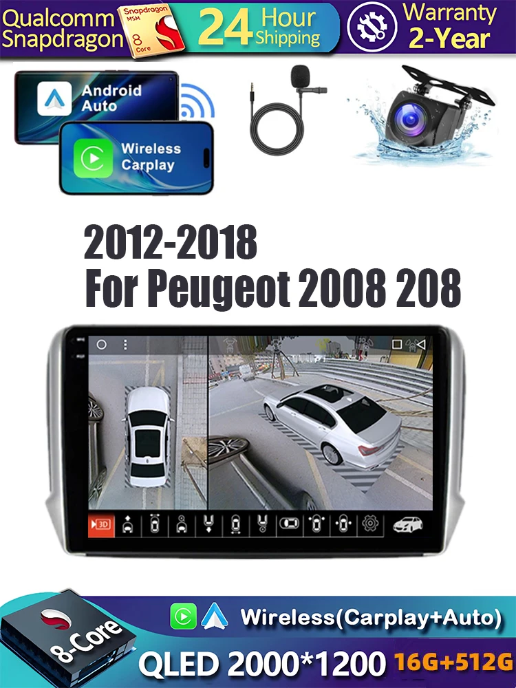 Android 16 Navigations-Multimedia-Player für Peugeot 2008 208 Serie 2012 2013 2014 - 2018 Carplay Auto Stereo BT Video Autoradio