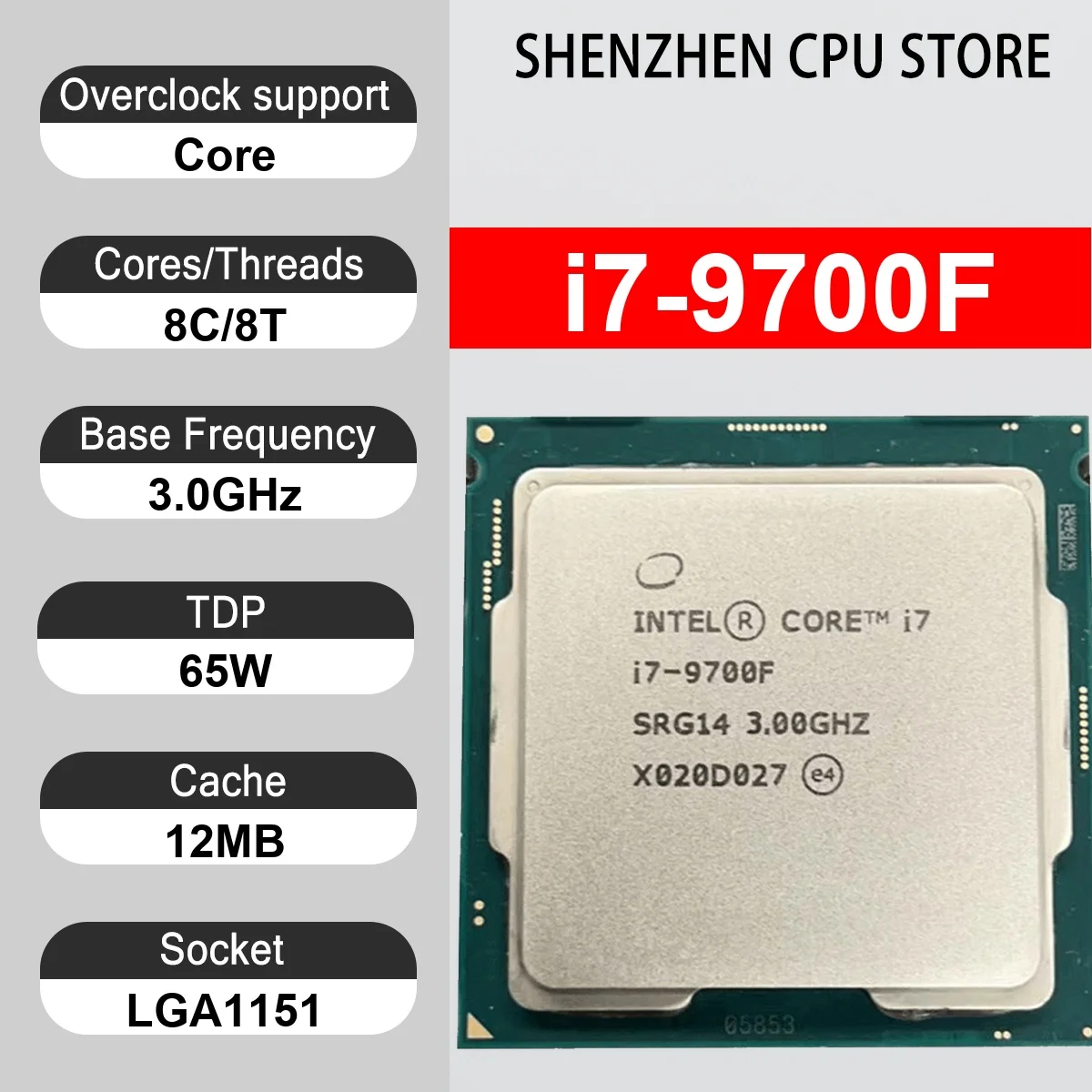 Intel Core i7-9700F 8 Core 8 Thread 3.0GHz 65W 12MB Cache 14nm LGA1151 SRV6F DDR4 2666 MHz Coffee Lake Refresh