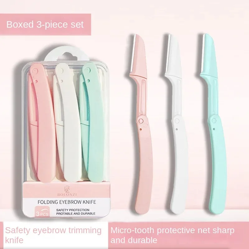 3pcs 안전 접이식 숙녀 얼굴 면도기 눈썹 트리머 블레이드 안티 스크래치 면도기 메이크업 도구 눈썹 트리머 여성용 얼굴 면도기