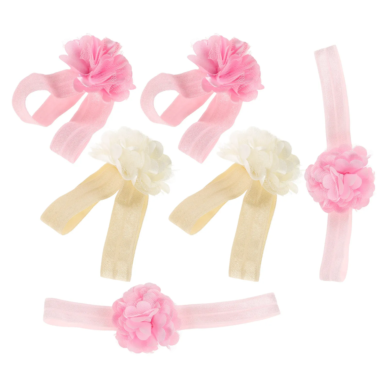 

2Sets Infant Flower Headband Barefoot Sandals Set Delicate Lace Floral Design Comfortable Baby Girl Toddler Headbands Foot