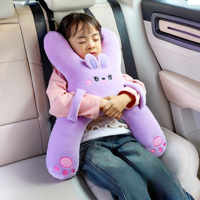 Kids Car Neck Pillow with Seat Belt Safety Sleep Aid Prevent Leaning Head Back Seat Sleeping Comfort During Long Distance Travel
