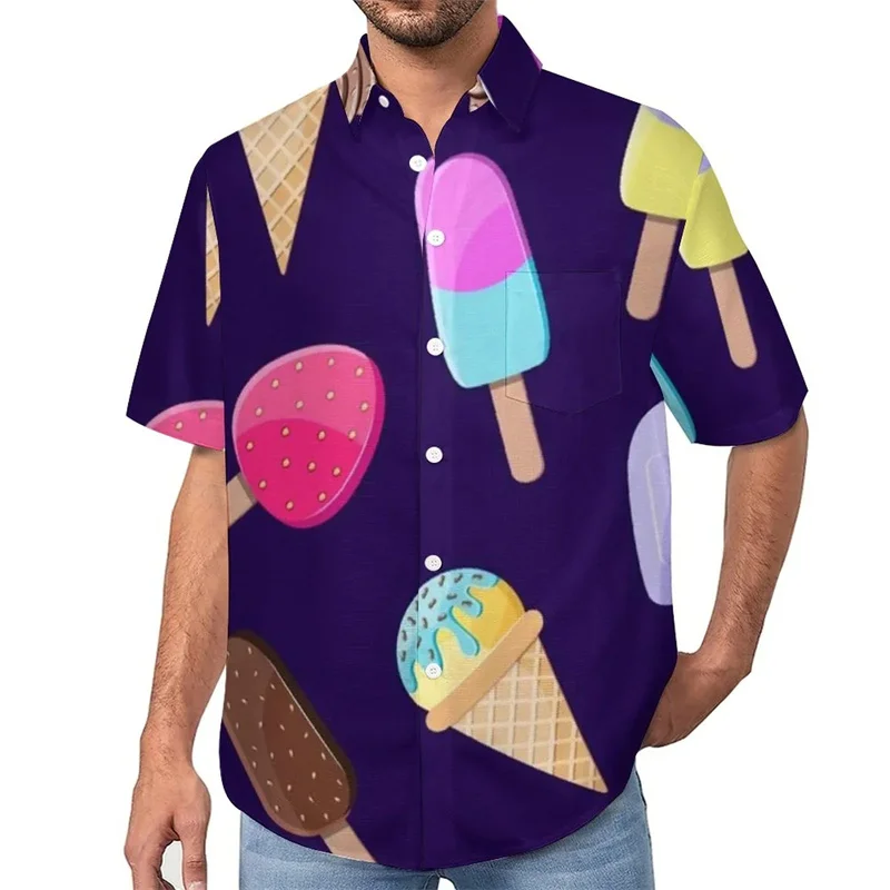 Summer Hawaiian 3D Colorful Icecream Printing Shirts For Men Children Funny Streetwear Shirts & Blouses Fashion Vintage Y2k Tops