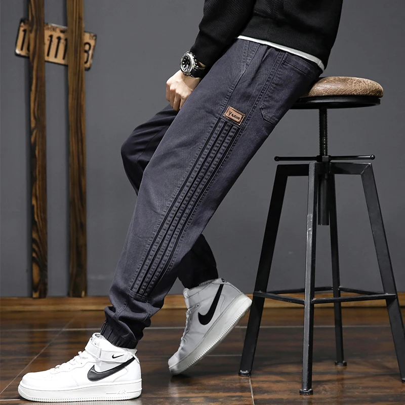 

Men's Hiphop Fce Lined Sports Pants Autumn Winter Sle Trendy Large Size Haome Casual Trousers Faionable Urban Wear